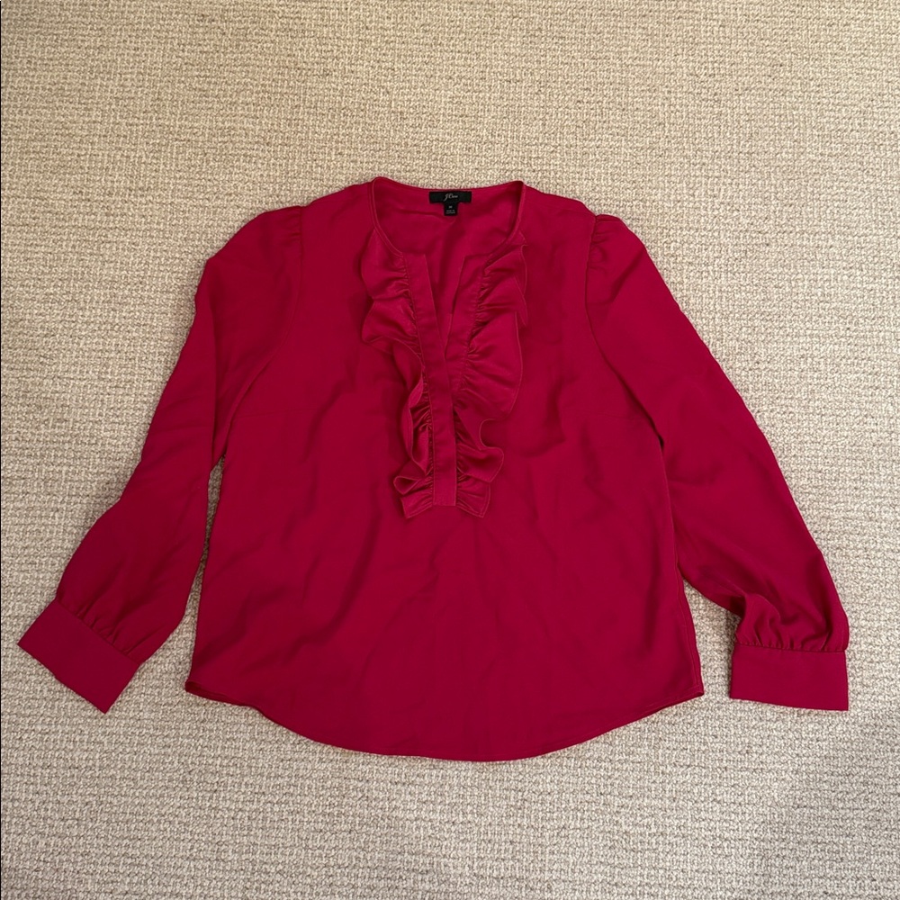 J. Crew Vibrant Pink Ruffle Blouse - Picture 3 of 5